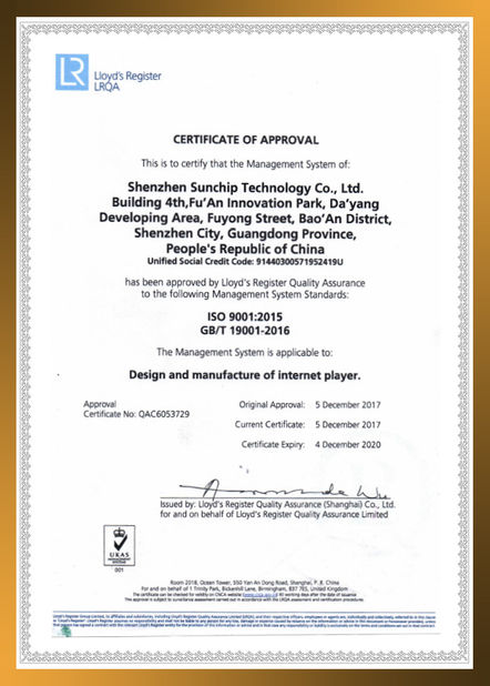 China SHENZHEN SUNCHIP TECHNOLOGY CO., LTD Certification